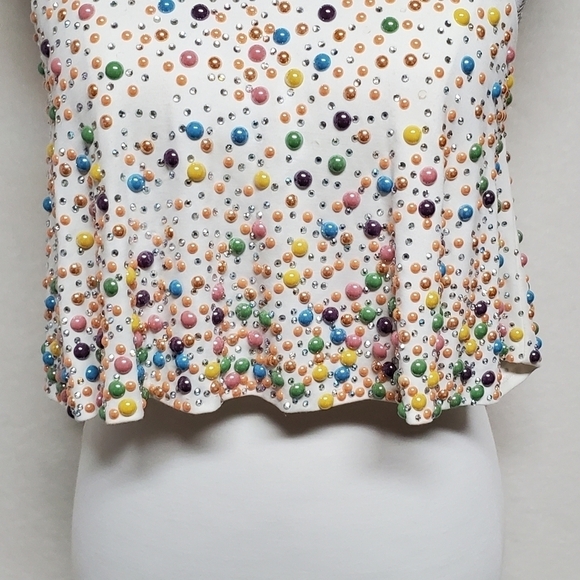 TONY Bowls Ivory Multi-color Beaded Jewel Neckline Draped Two-Piece Dress 4 - Picture 5 of 16